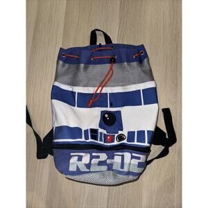Star Wars R2-D2 Drawstring Backpack School Bag Gray/Blue/White Mesh Zippers